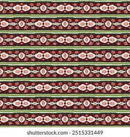 Ikat geometric folklore ornament with diamonds. Tribal ethnic vector texture. Seamless striped pattern in Aztec style. Folk embroidery. Indian, Scandinavian, Gypsy, Mexican, African rug.