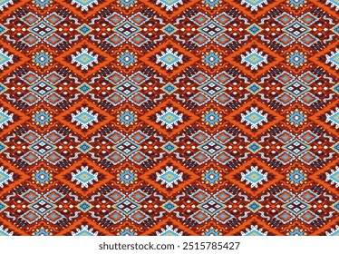 Ikat geometric folklore ornament with diamonds. Tribal ethnic vector texture. Seamless striped pattern in Aztec style. Folk embroidery. Indian, Scandinavian, Gypsy, Mexican, African rug.