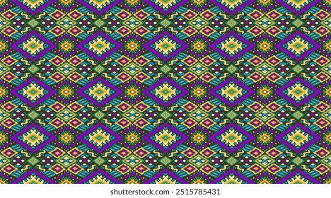 Ikat geometric folklore ornament with diamonds. Tribal ethnic vector texture. Seamless striped pattern in Aztec style. Folk embroidery. Indian, Scandinavian, Gypsy, Mexican, African rug.