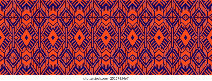 Ikat geometric folklore ornament with diamonds. Tribal ethnic vector texture. Seamless striped pattern in Aztec style. Folk embroidery. Indian, Scandinavian, Gypsy, Mexican, African rug.
