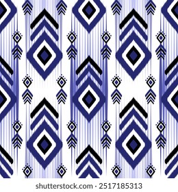 Ikat geometric folklore ornament with diamonds. Tribal ethnic vector texture. Seamless striped pattern in Aztec style. Folk embroidery. Indian, Scandinavian, Gypsy, Mexican, African rug.