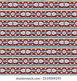 Ikat geometric folklore ornament with diamonds. Tribal ethnic vector texture. Seamless striped pattern in Aztec style. Folk embroidery. Indian, Scandinavian, Gypsy, Mexican, African rug.