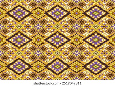 Ikat geometric folklore ornament with diamonds. Tribal ethnic vector texture. Seamless striped pattern in Aztec style. Folk embroidery. Indian, Scandinavian, Gypsy, Mexican, African rug.