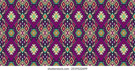 Ikat geometric folklore ornament with diamonds. Tribal ethnic vector texture. Seamless striped pattern in Aztec style. Folk embroidery. Indian, Scandinavian, Gypsy, Mexican, African rug.