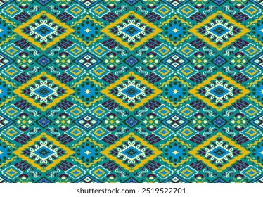 Ikat geometric folklore ornament with diamonds. Tribal ethnic vector texture. Seamless striped pattern in Aztec style. Folk embroidery. Indian, Scandinavian, Gypsy, Mexican, African rug.