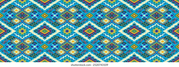 Ikat geometric folklore ornament with diamonds. Tribal ethnic vector texture. Seamless striped pattern in Aztec style. Folk embroidery. Indian, Scandinavian, Gypsy, Mexican, African rug.