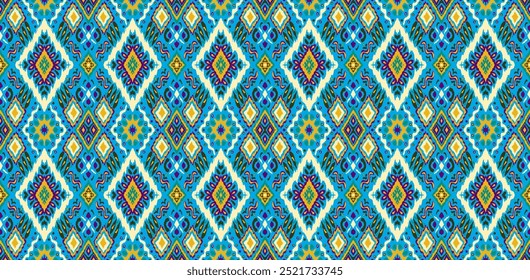 Ikat geometric folklore ornament with diamonds. Tribal ethnic vector texture. Seamless striped pattern in Aztec style. Folk embroidery. Indian, Scandinavian, Gypsy, Mexican, African rug.