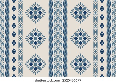 Ikat geometric folklore ornament with diamonds. Tribal ethnic vector texture. Seamless striped pattern in Aztec style. Folk embroidery. Indian, Scandinavian, Gypsy, Mexican, African rug.