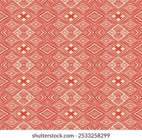 Ikat geometric folklore ornament with diamonds. Tribal ethnic vector texture. Seamless striped pattern in Aztec style. Folk embroidery. Indian, Scandinavian, Gypsy, Mexican, African rug.