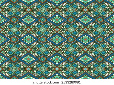 Ikat geometric folklore ornament with diamonds. Tribal ethnic vector texture. Seamless striped pattern in Aztec style. Folk embroidery. Indian, Scandinavian, Gypsy, Mexican, African rug.