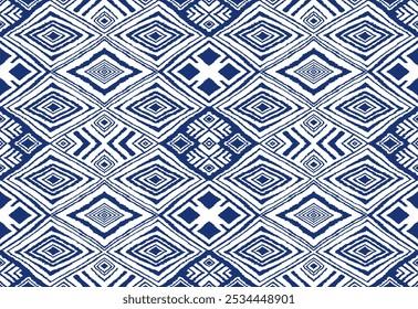 Ikat geometric folklore ornament with diamonds. Tribal ethnic vector texture. Seamless striped pattern in Aztec style. Folk embroidery. Indian, Scandinavian, Gypsy, Mexican, African rug.