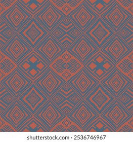 Ornamento folclórico geométrico Ikat com diamantes. Textura de vetores étnicos tribais. Padrão listrado sem costura em estilo asteca. Bordado popular. tapete indiano, escandinavo, cigano, mexicano, africano.