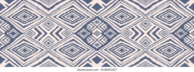 Ikat geometric folklore ornament with diamonds. Tribal ethnic vector texture. Seamless striped pattern in Aztec style. Folk embroidery. Indian, Scandinavian, Gypsy, Mexican, African rug.