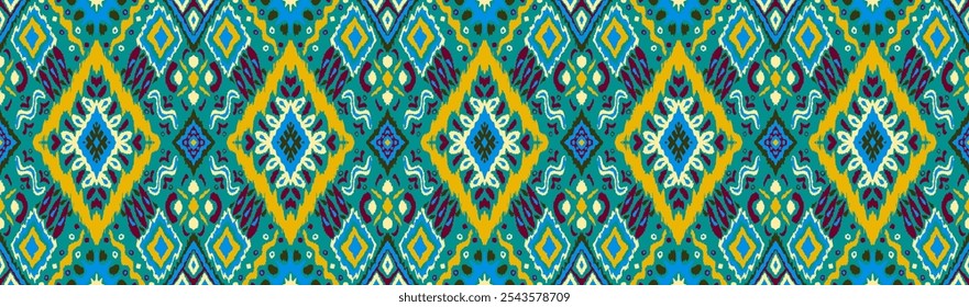 Ikat geometric folklore ornament with diamonds. Tribal ethnic vector texture. Seamless striped pattern in Aztec style. Folk embroidery. Indian, Scandinavian, Gypsy, Mexican, African rug.