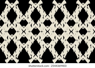 Ornamento folclórico geométrico Ikat com diamantes. Textura de vetores étnicos tribais. Padrão listrado sem costura em estilo asteca. Bordado popular. tapete indiano, escandinavo, cigano, mexicano, africano.