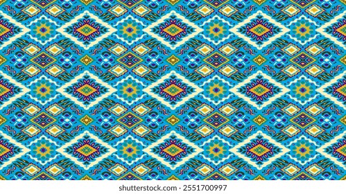 Ikat geometric folklore ornament with diamonds. Tribal ethnic vector texture. Seamless striped pattern in Aztec style. Folk embroidery. Indian, Scandinavian, Gypsy, Mexican, African rug.