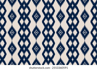 Ornamento folclórico geométrico Ikat com diamantes. Textura de vetores étnicos tribais. Padrão listrado sem costura em estilo asteca. Bordado popular. tapete indiano, escandinavo, cigano, mexicano, africano.