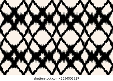 Ikat geometric folklore ornament with diamonds. Tribal ethnic texture. Seamless striped pattern in Aztec style. Folk embroidery. Indian, Scandinavian, Gypsy, Mexican, African rug.