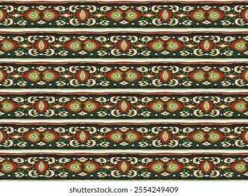 Ikat geometric folklore ornament with diamonds. Tribal ethnic vector texture. Seamless striped pattern in Aztec style. Folk embroidery. Indian, Scandinavian, Gypsy, Mexican, African rug.