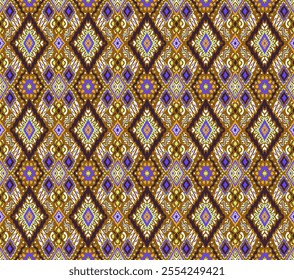 Ikat geometric folklore ornament with diamonds. Tribal ethnic vector texture. Seamless striped pattern in Aztec style. Folk embroidery. Indian, Scandinavian, Gypsy, Mexican, African rug.