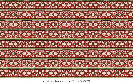 Ikat geometric folklore ornament with diamonds. Tribal ethnic vector texture. Seamless striped pattern in Aztec style. Folk embroidery. Indian, Scandinavian, Gypsy, Mexican, African rug.