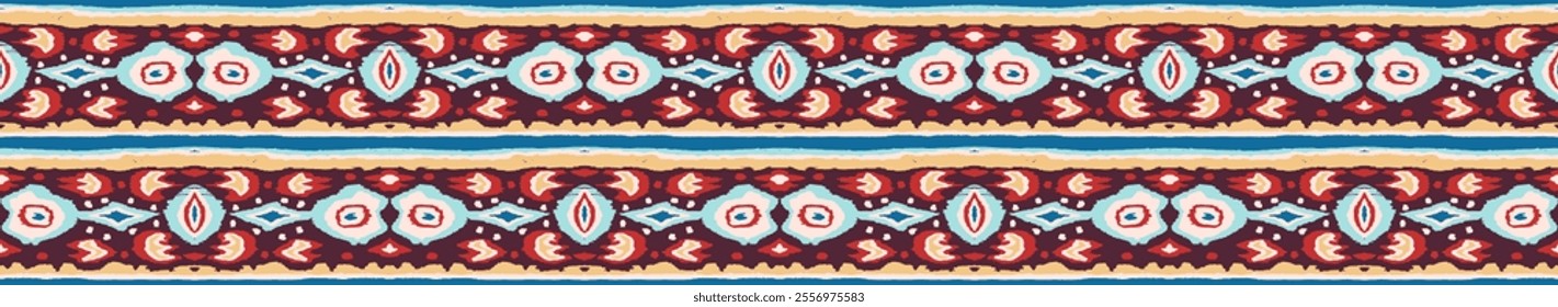 Ikat geometric folklore ornament with diamonds. Tribal ethnic vector texture. Seamless striped pattern in Aztec style. Folk embroidery. Indian, Scandinavian, Gypsy, Mexican, African rug.