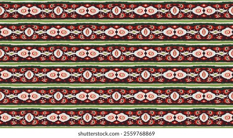 Ikat geometric folklore ornament with diamonds. Tribal ethnic vector texture. Seamless striped pattern in Aztec style. Folk embroidery. Indian, Scandinavian, Gypsy, Mexican, African rug.