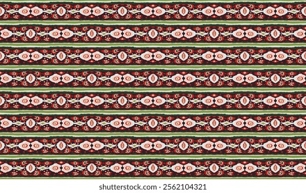 Ikat geometric folklore ornament with diamonds. Tribal ethnic vector texture. Seamless striped pattern in Aztec style. Folk embroidery. Indian, Scandinavian, Gypsy, Mexican, African rug.