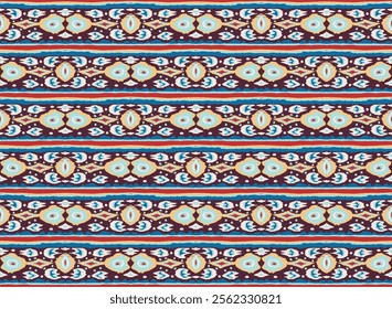 Ikat geometric folklore ornament with diamonds. Tribal ethnic vector texture. Seamless striped pattern in Aztec style. Folk embroidery. Indian, Scandinavian, Gypsy, Mexican, African rug.