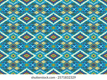 Ikat geometric folklore ornament with diamonds. Tribal ethnic vector texture. Seamless striped pattern in Aztec style. Folk embroidery. Indian, Scandinavian, Gypsy, Mexican, African rug.