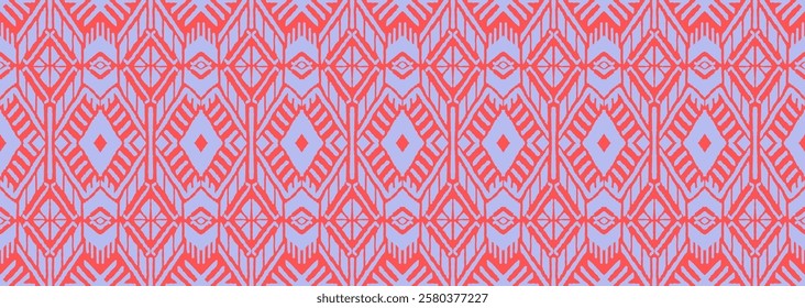 Ikat geometric folklore ornament with diamonds. Tribal ethnic vector texture. Seamless striped pattern in Aztec style. Folk embroidery. Indian, Scandinavian, Gypsy, Mexican, African rug.