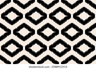 Ikat geometric folklore ornament with diamonds. Tribal ethnic vector texture. Seamless striped pattern in Aztec style. Folk embroidery. Indian, Scandinavian, Gypsy, Mexican, African rug.