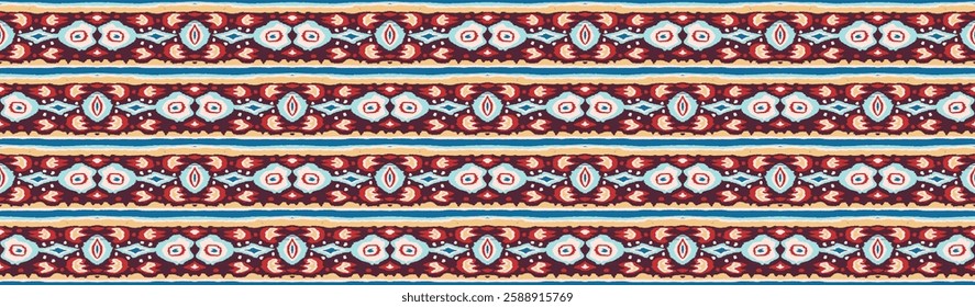 Ikat geometric folklore ornament with diamonds. Tribal ethnic vector texture. Seamless striped pattern in Aztec style. Folk embroidery. Indian, Scandinavian, Gypsy, Mexican, African rug.