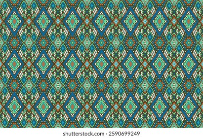 Ikat geometric folklore ornament with diamonds. Tribal ethnic vector texture. Seamless striped pattern in Aztec style. Folk embroidery. Indian, Scandinavian, Gypsy, Mexican, African rug.