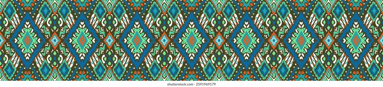 Ikat geometric folklore ornament with diamonds. Tribal ethnic vector texture. Seamless striped pattern in Aztec style. Folk embroidery. Indian, Scandinavian, Gypsy, Mexican, African rug.