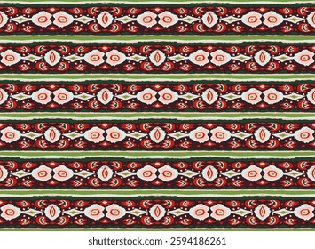 Ikat geometric folklore ornament with diamonds. Tribal ethnic vector texture. Seamless striped pattern in Aztec style. Folk embroidery. Indian, Scandinavian, Gypsy, Mexican, African rug.