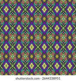 Ikat geometric folklore ornament with diamonds. Tribal ethnic vector texture. Seamless striped pattern in Aztec style. Folk embroidery. Indian, Scandinavian, Gypsy, Mexican, African rug.