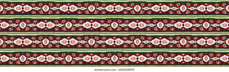 Ikat geometric folklore ornament with diamonds. Tribal ethnic vector texture. Seamless striped pattern in Aztec style. Folk embroidery. Indian, Scandinavian, Gypsy, Mexican, African rug.