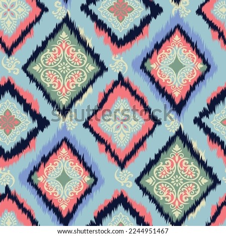 Ikat geometric folklore ornament with diamonds. Tribal ethnic vector texture. Seamless striped pattern in Aztec style. Folk embroidery. Indian, Scandinavian, Gypsy, Mexican, African rug. Foto d'archivio © 