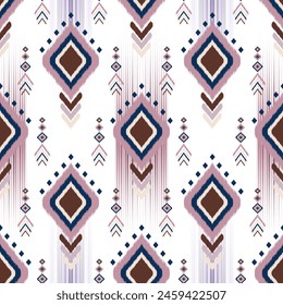 Ikat geometric folklore ornament with diamonds.Tribal ethnic vector seamless striped pattern in Aztec style for fabric pattern and wallpaper decoration.