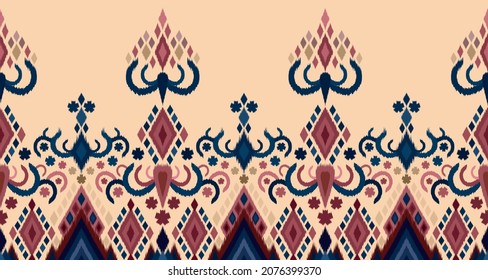 Ikat geometric folklore ornament. Ethnic Ikat pattern. Abstract beautiful art. Tribal ethnic texture. Spanish motif on the carpet. Aztec style. Indian rug. Gypsy, Mexican embroidery.