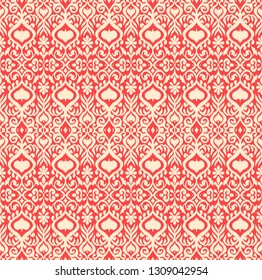 Ikat geometric folklore ornament. Oriental vector damask pattern. Ancient art of Arabesque. Tribal ethnic texture. Spanish motif on the carpet.  Aztec style.  Indian rug. Gypsy, Mexican  embroidery.