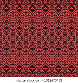 Ikat geometric folklore ornament. Oriental vector damask pattern. Ancient art of Arabesque. Tribal ethnic texture. Spanish motif on the carpet.  Aztec style.  Indian rug. Gypsy, Mexican  embroidery.