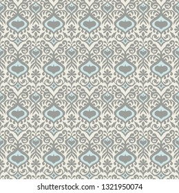 Ikat geometric folklore ornament. Oriental vector damask pattern. Ancient art of Arabesque. Tribal ethnic texture. Spanish motif on the carpet.  Aztec style.  Indian rug. Gypsy, Mexican  embroidery.