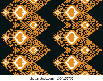 Ikat geometric folklore ornament. Oriental vector damask pattern. Ancient art of Arabesque. Tribal ethnic texture. Spanish motif on the carpet.  Aztec style.  Indian rug. Gypsy, Mexican  embroidery.