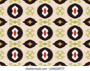 Ikat geometric folklore ornament. Oriental vector damask pattern. Ancient art of Arabesque. Tribal ethnic texture. Spanish motif on the carpet.  Aztec style.  Indian rug. Gypsy, Mexican  embroidery.