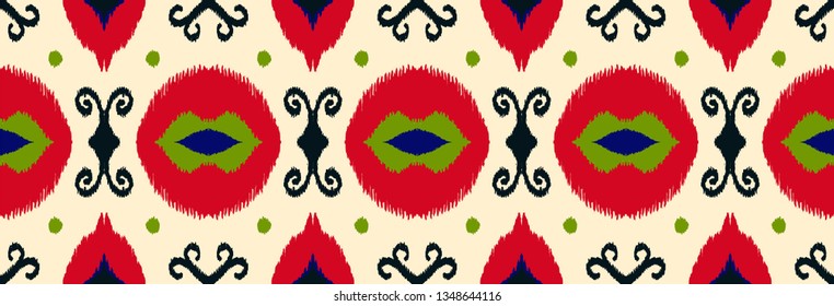 Ikat geometric folklore ornament. Oriental vector damask pattern. Ancient art of Arabesque. Tribal ethnic texture. Spanish motif on the carpet. Aztec style. Indian rug. Gypsy, Mexican embroidery. 
