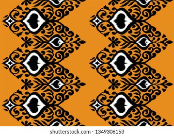 Ikat geometric folklore ornament. Oriental vector damask pattern. Ancient art of Arabesque. Tribal ethnic texture. Spanish motif on the carpet.  Aztec style.  Indian rug. Gypsy, Mexican  embroidery.
