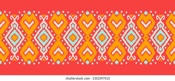Ikat geometric folklore ornament. Oriental vector damask pattern. Ancient art of Arabesque. Tribal ethnic texture. Spanish motif on the carpet.  Aztec style.  Indian rug. Gypsy, Mexican  embroidery.