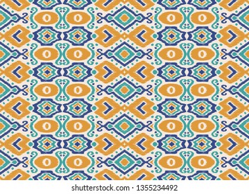 Ikat geometric folklore ornament. Oriental vector damask pattern. Ancient art of Arabesque. Tribal ethnic texture. Spanish motif on the carpet.  Aztec style.  Indian rug. Gypsy, Mexican  embroidery.